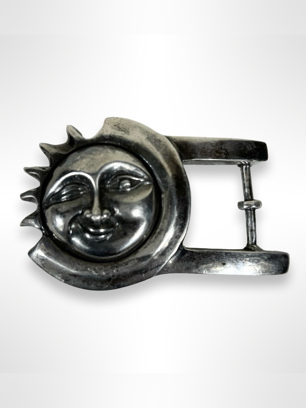 90s vintage sterling silver winking sun belt buckle